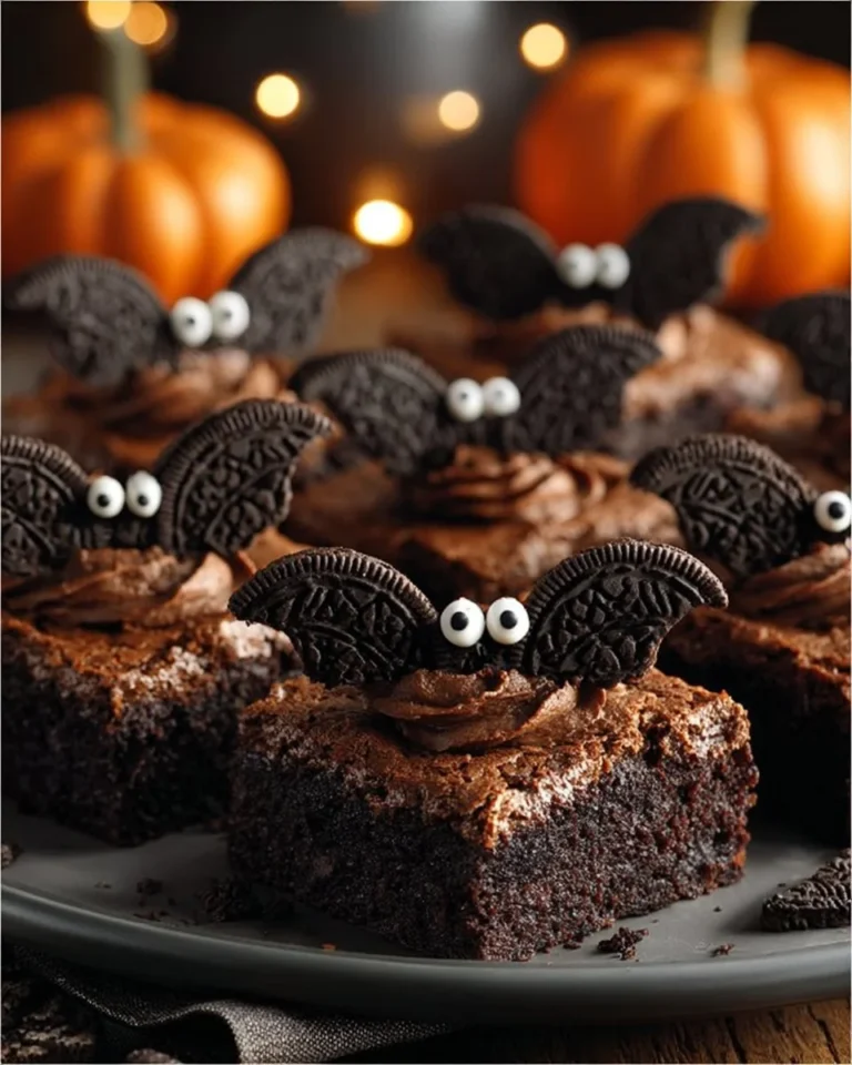 Delicious Halloween Bat Brownies decorated with bat shapes for spooky treats.
