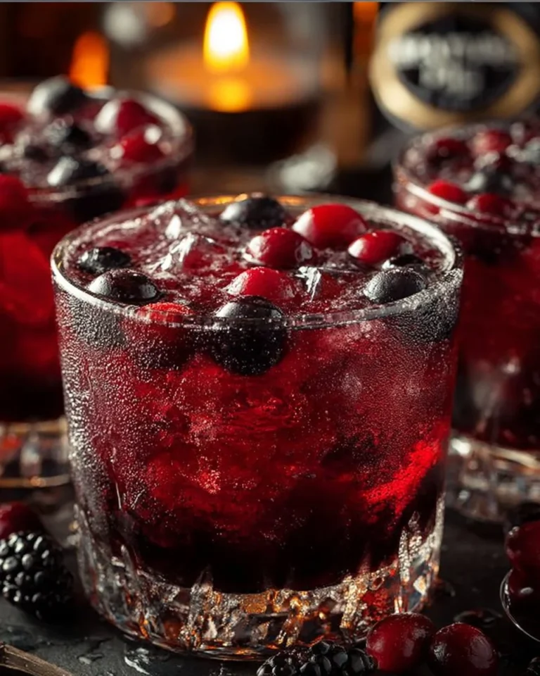 Halloween Vampire Blood Punch in a spooky glass with eerie decorations