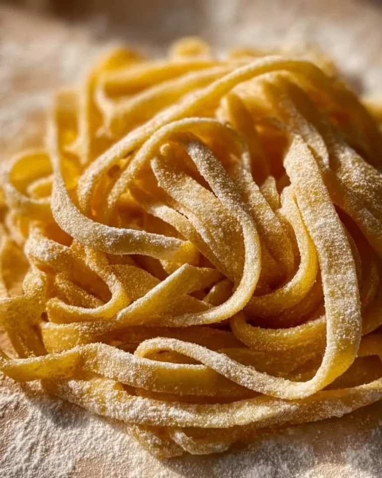 Delicious homemade egg noodles made fresh in the kitchen.