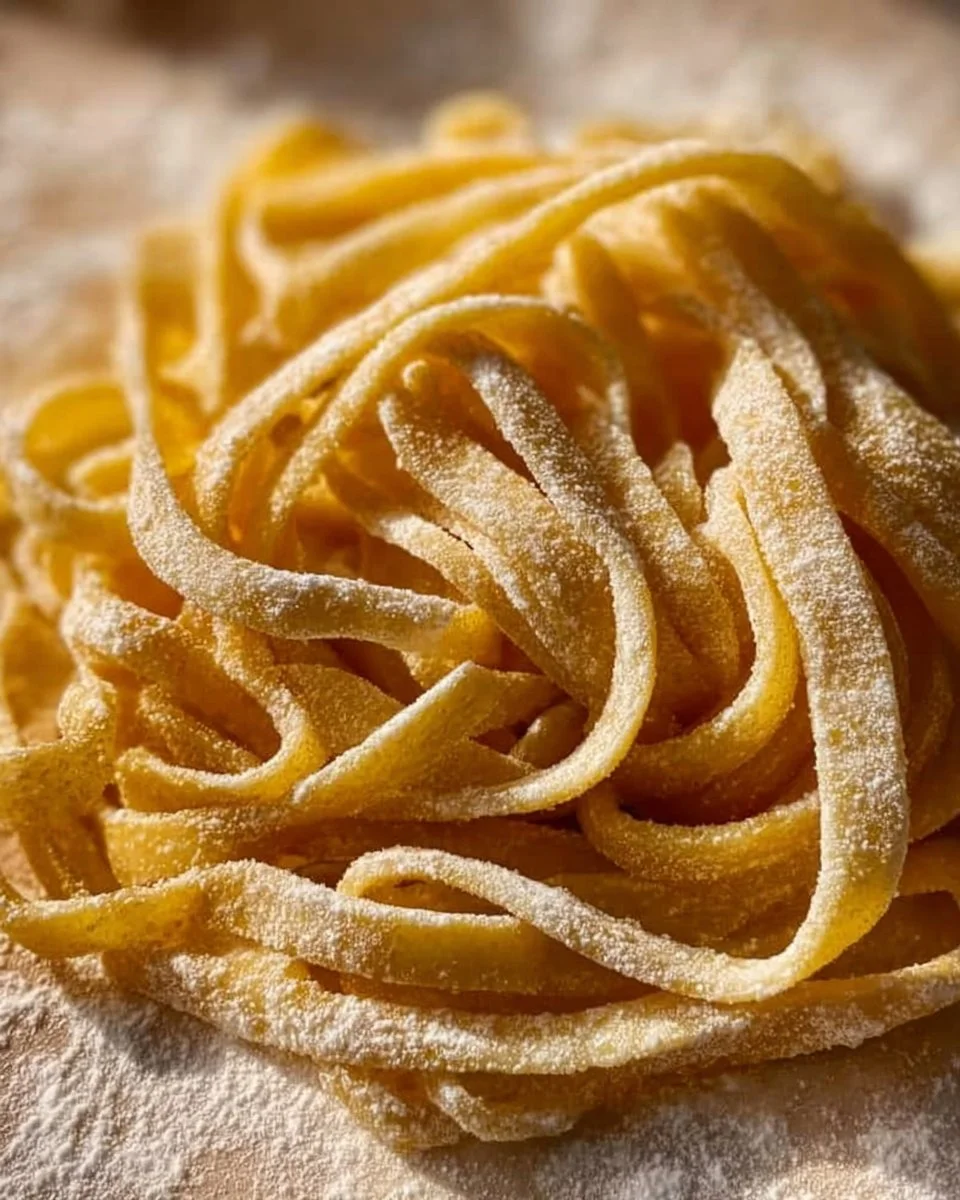 Delicious homemade egg noodles made fresh in the kitchen.