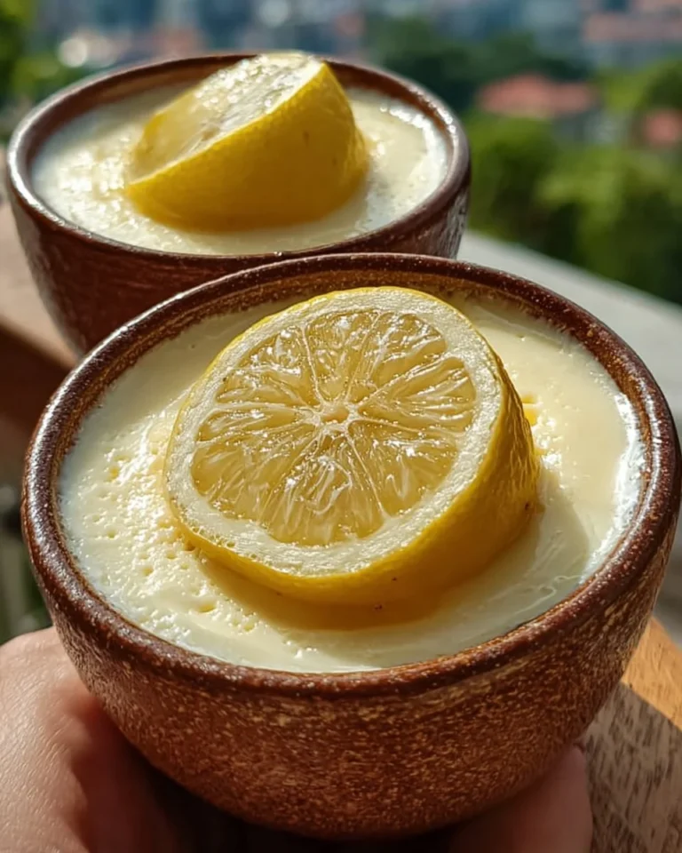Delicious homemade Lemon Posset dessert in a glass with lemon slices