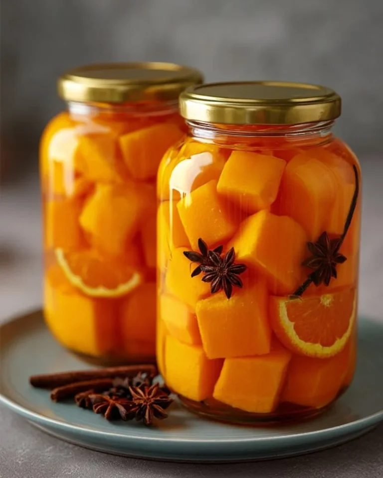 Marynowana dynia z pomarańczą i goździkami na talerzu