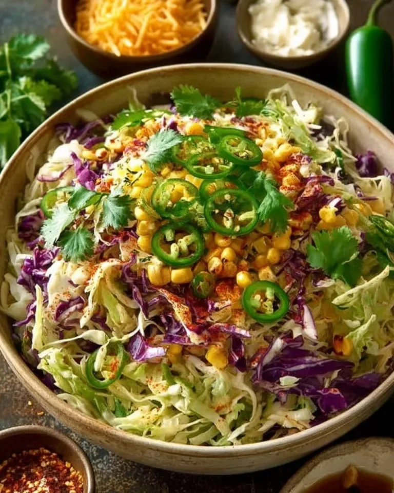 Bowl of Mexican street corn coleslaw with corn, cabbage, and spices