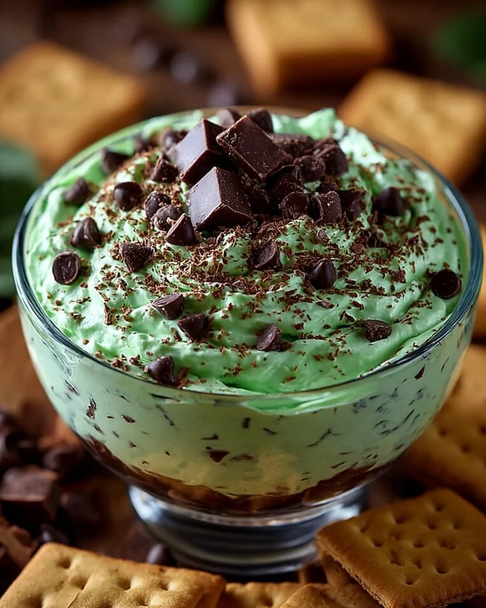 Delicious Mint Chocolate Chip Cheesecake Dip served in a bowl