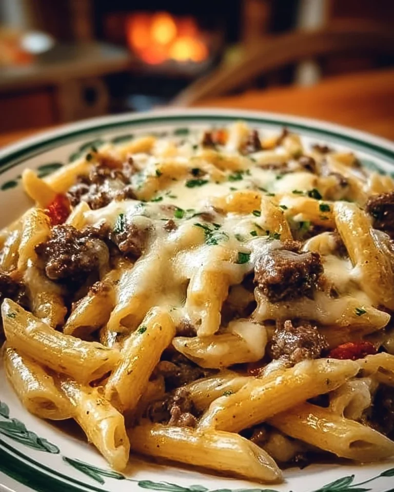 Delicious Philly Cheesesteak Pasta with cheese and steak for a flavorful dish