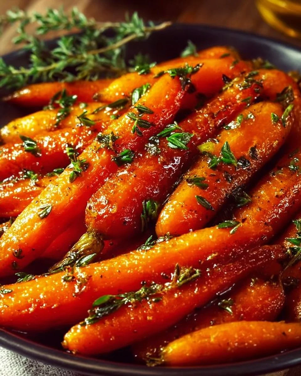 Pieczona marchewka z miodem i czosnkiem na talerzu