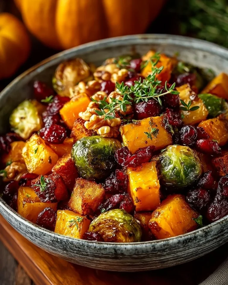 Roasted Brussels sprouts with butternut squash, maple walnuts, and cranberries