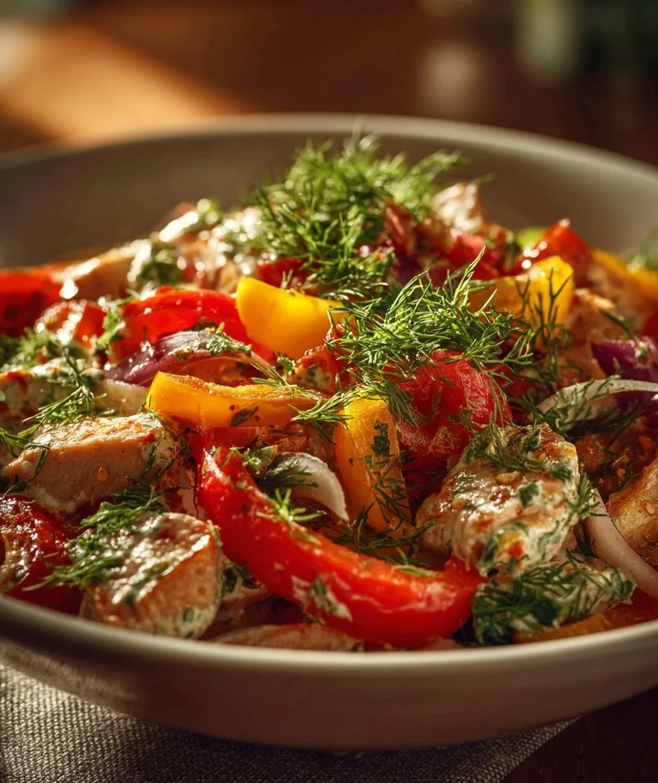 Sałatka gyros z kurczakiem, warzywami i sosem czosnkowym