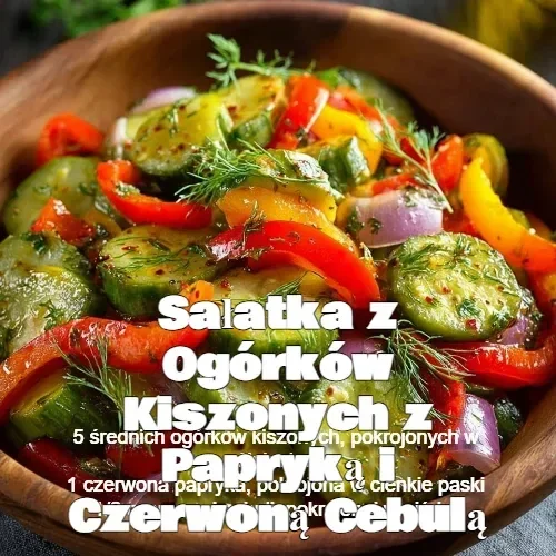 Sałatka z ogórków kiszonych, papryką i czerwoną cebulą na talerzu