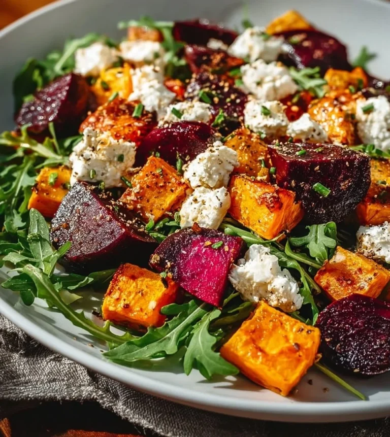 Sałatka z pieczonymi burakami i słodkimi ziemniakami w misce