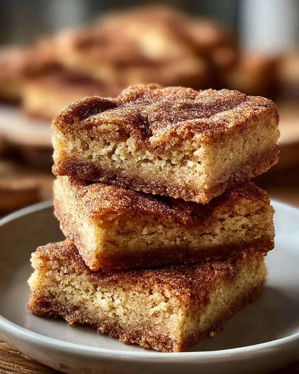 Freshly baked Snickerdoodle Cookie Bars topped with cinnamon sugar