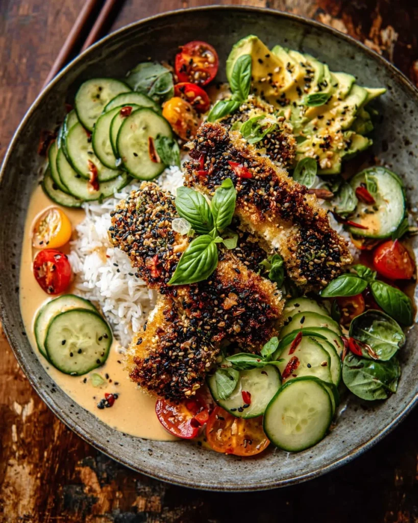 Spicy Ginger Sesame Crusted Salmon Bowl