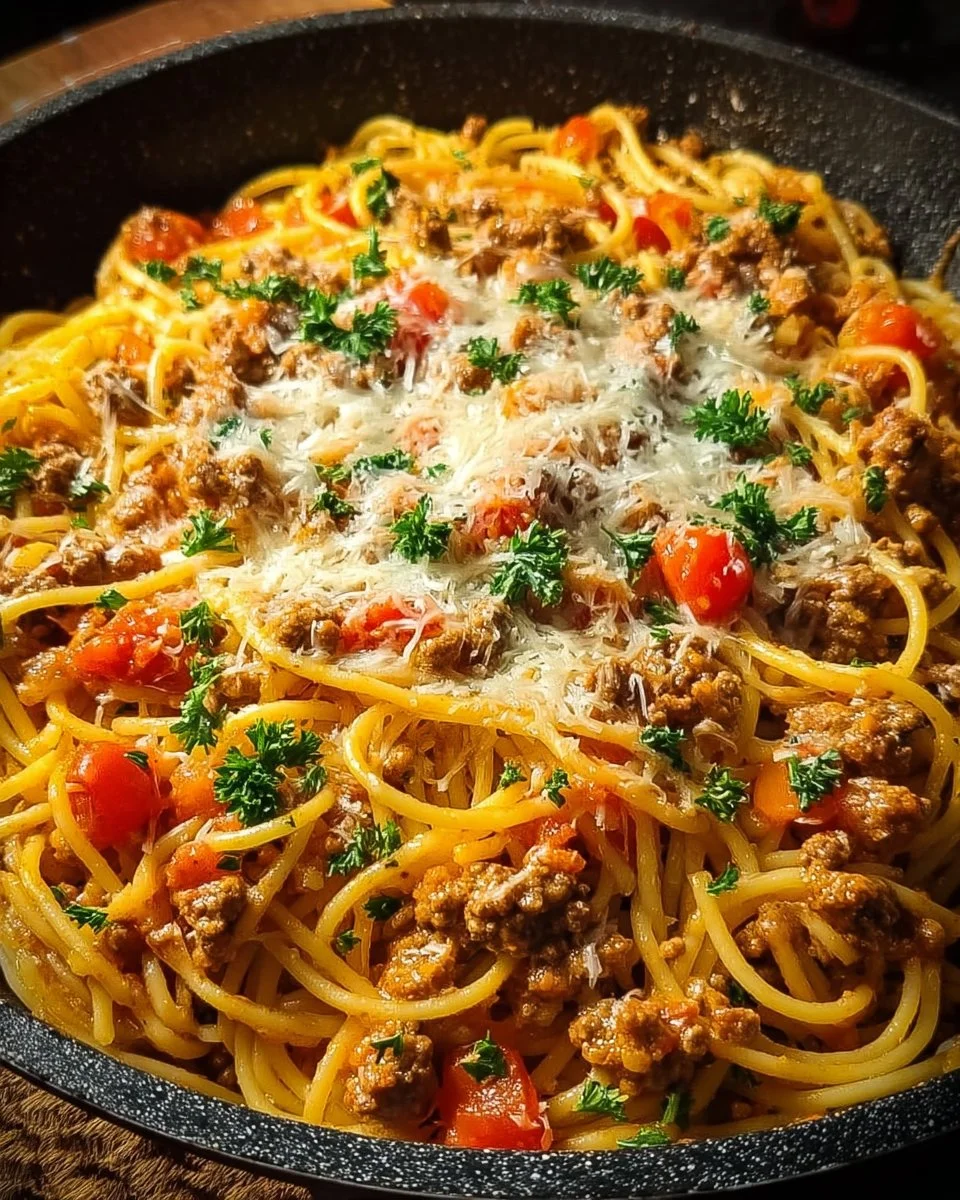 A delicious serving of Taco Spaghetti with cheese and toppings