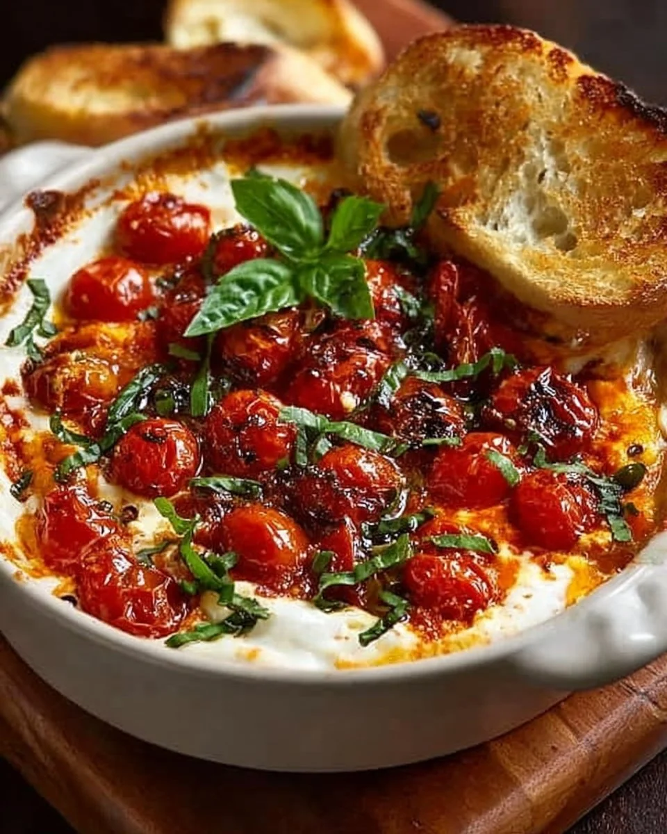 Three-Cheese Bruschetta Dip served in a bowl with crispy bread for dipping