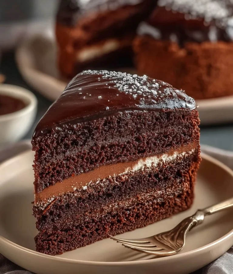 Pyszny tort czekoladowy z kremem i polewą na talerzu