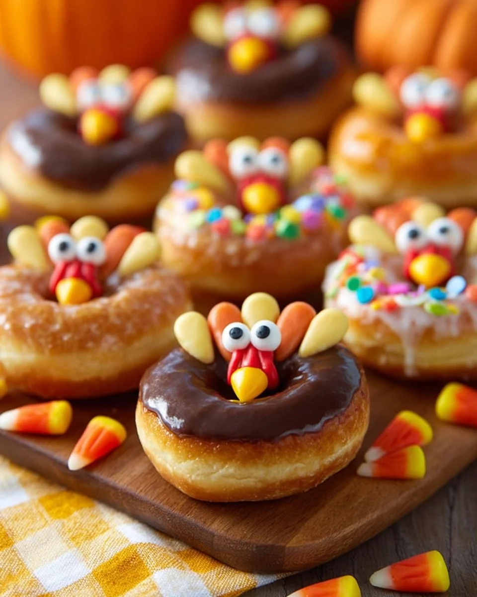 Delicious Turkey Donuts with glaze and toppings on a plate