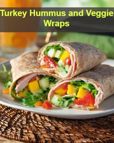 Delicious Turkey Hummus Wraps with fresh vegetables ready to eat