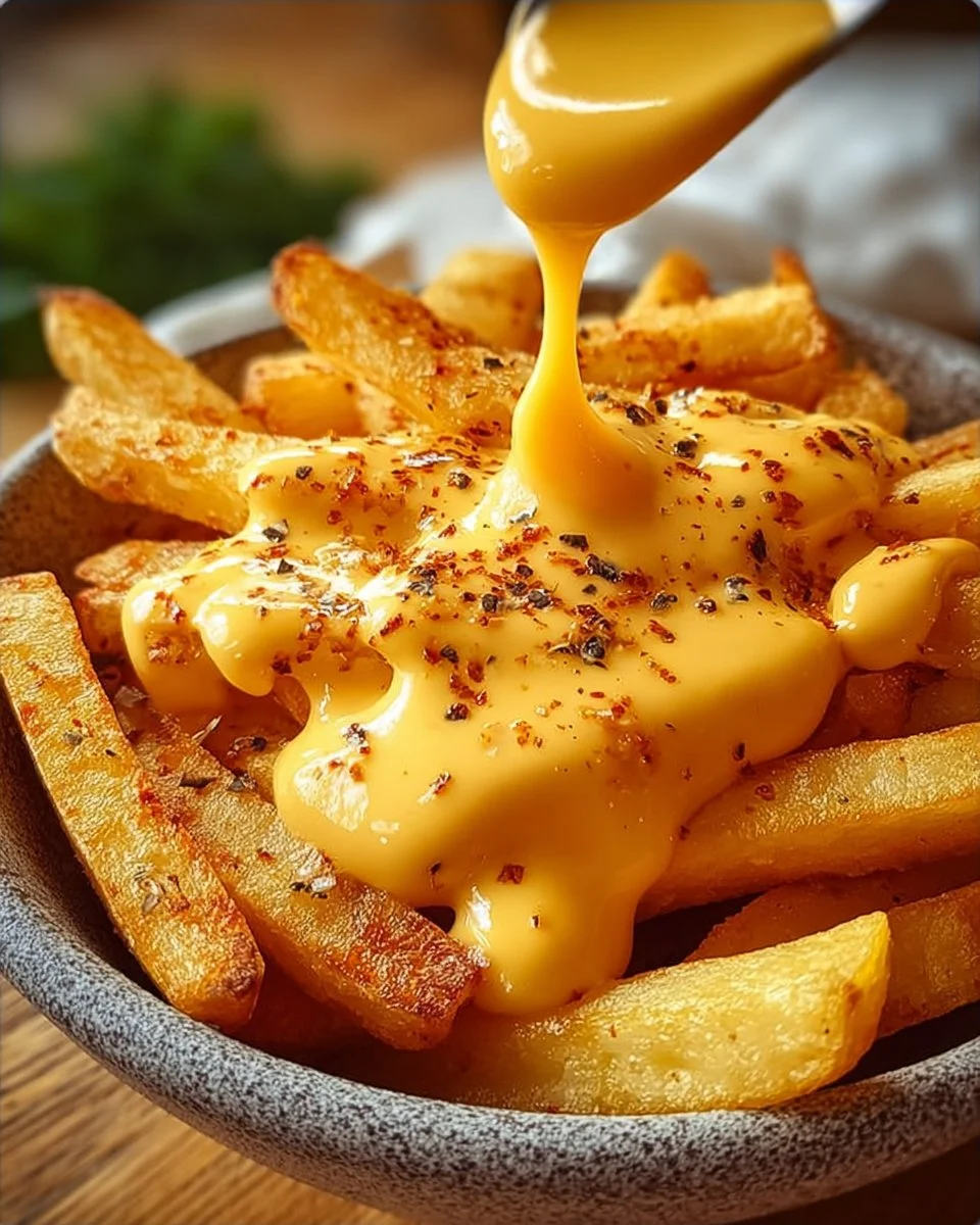 Creamy cheese sauce served over crispy fries