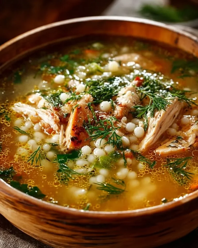 Delicious Chicken with Pearl Couscous in a warm bowl garnished with herbs