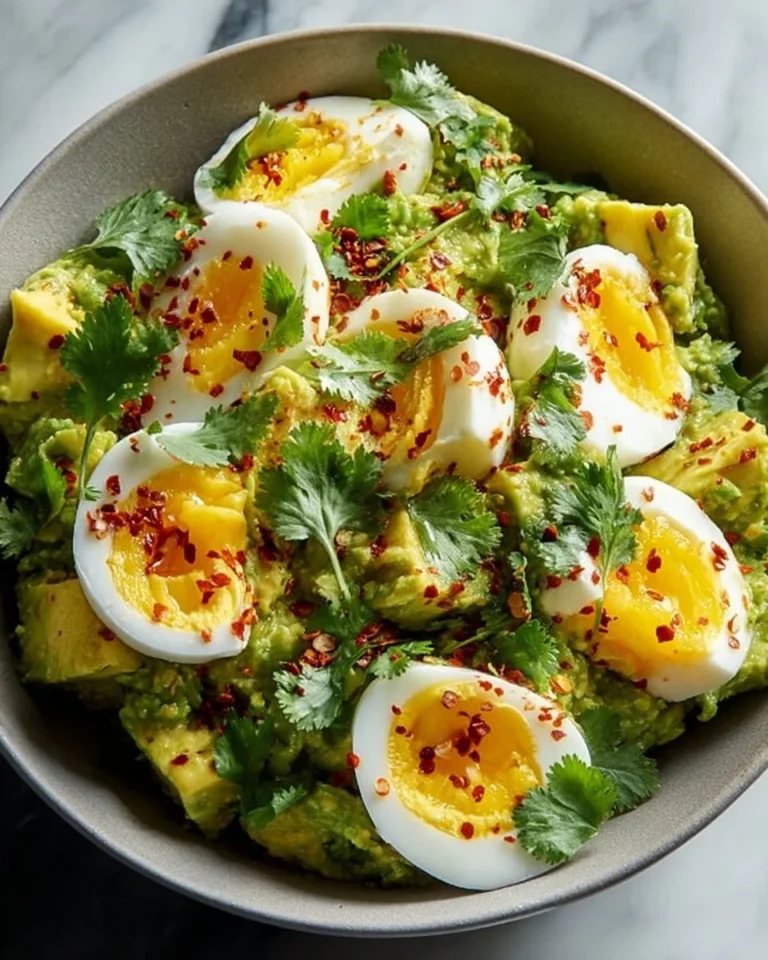 Creamy avocado egg salad served in a bowl with fresh herbs