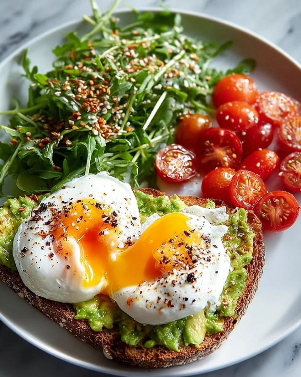 Avocado toast topped with a perfectly cooked egg on a plate