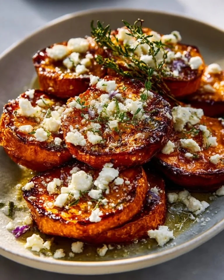 Batat pieczony z czosnkiem i fetą na talerzu