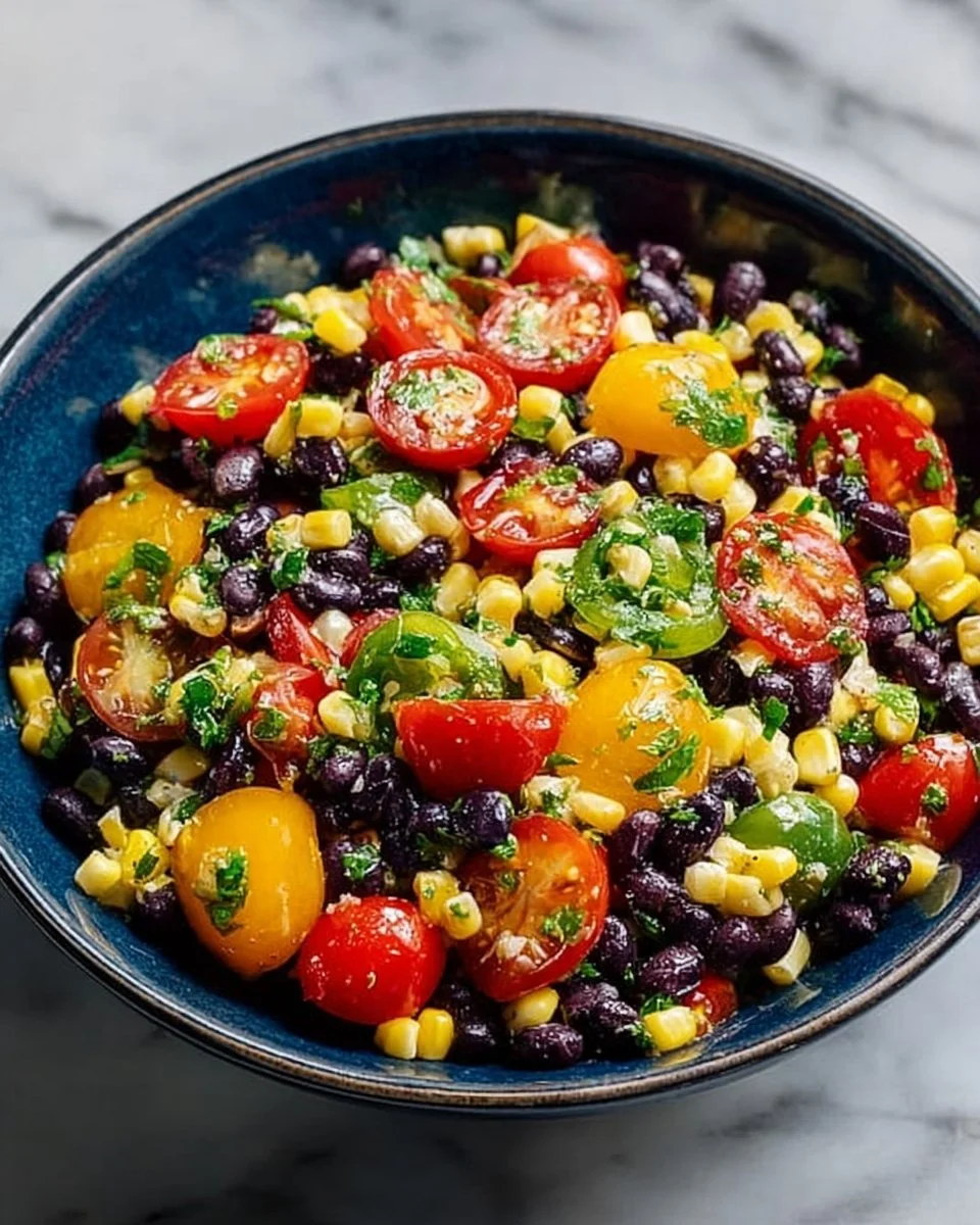Colorful Black Bean Veggie Quinoa Salad with fresh vegetables and a zesty dressing
