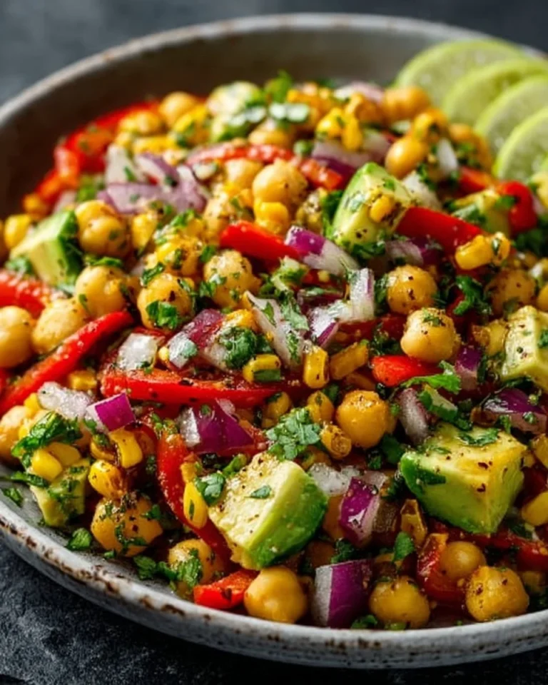 Chickpea and Roasted Corn Salad with Lime Vinaigrette in a bowl