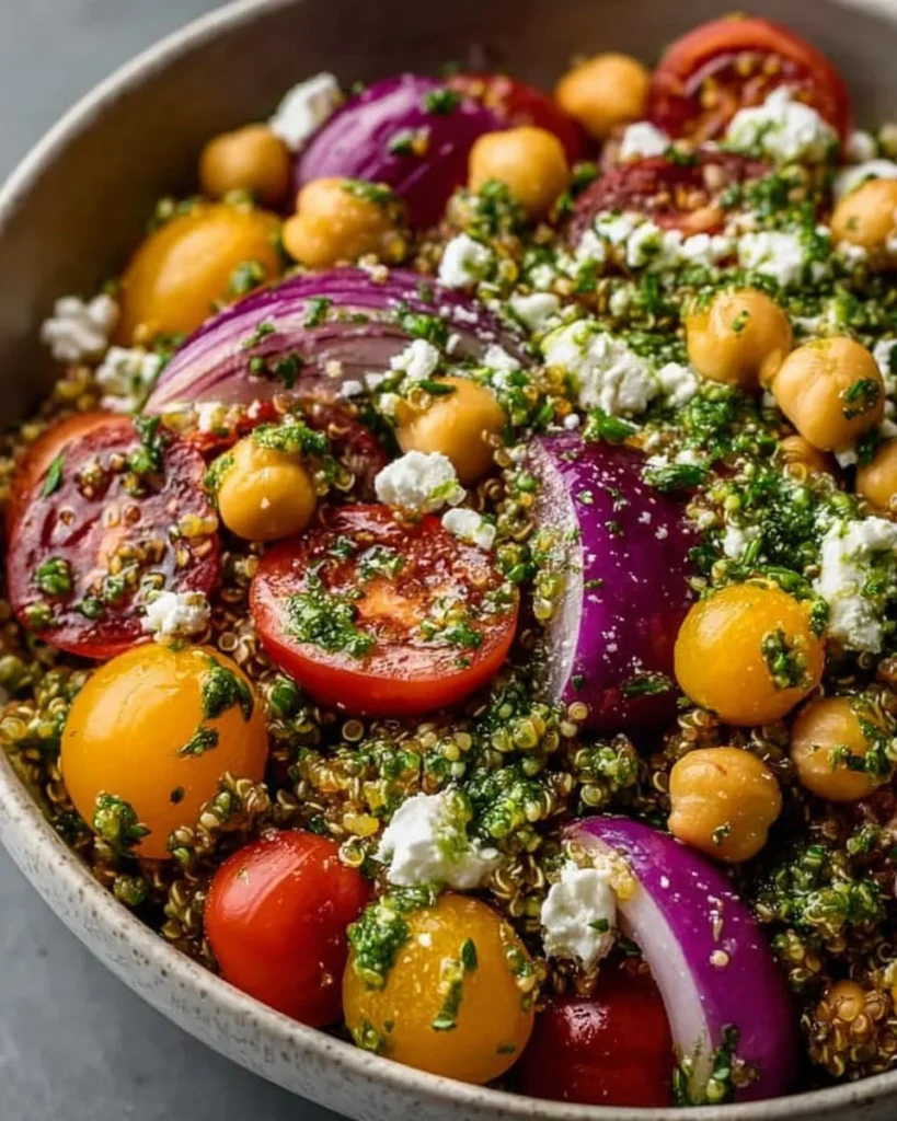 Chickpea and Tomato Quinoa Salad with Basil Vinaigrette