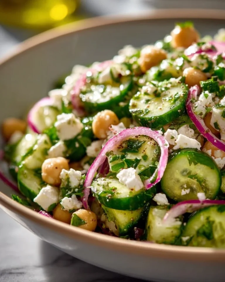 Chickpea salad with cucumbers, feta cheese, and lemon olive oil dressing