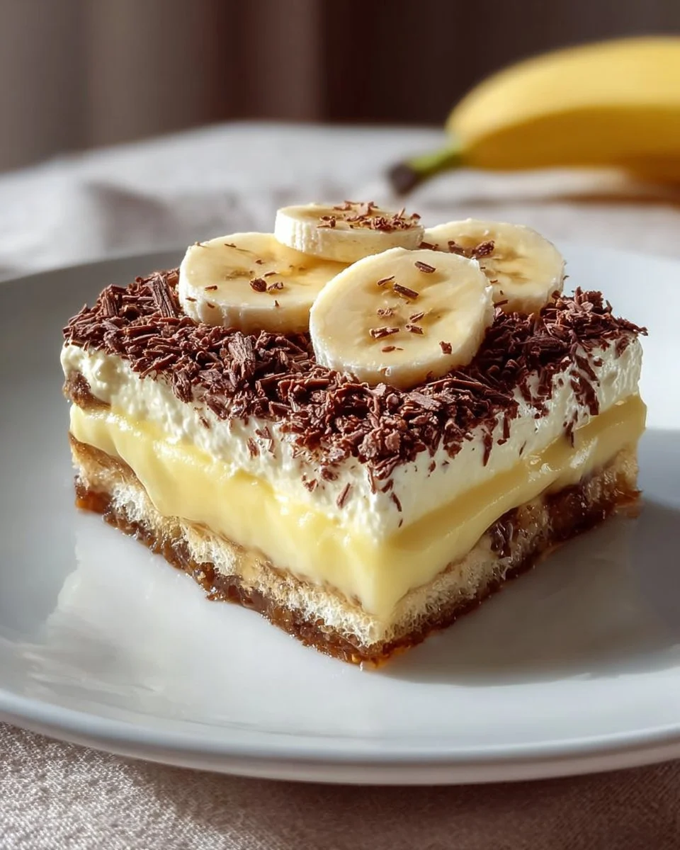 Ciasto bananowe z kremem i polewą czekoladową na talerzu