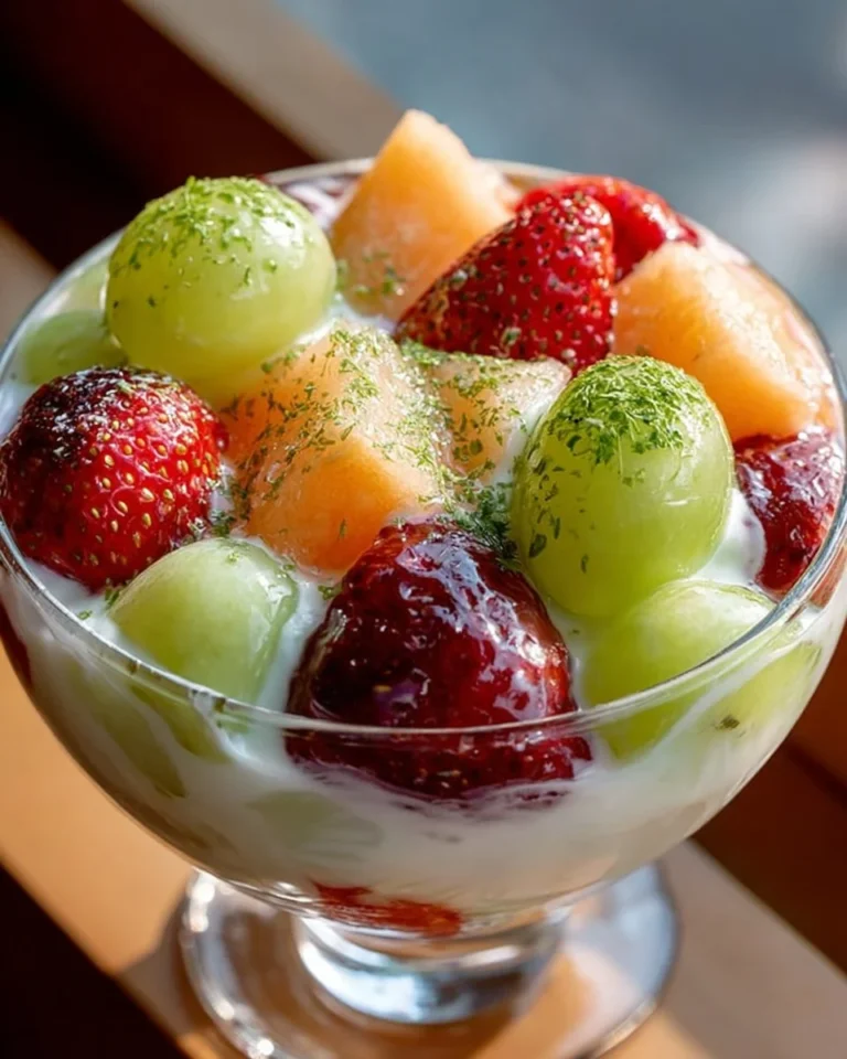 Creamy yogurt fruit salad with fresh fruits in a bowl