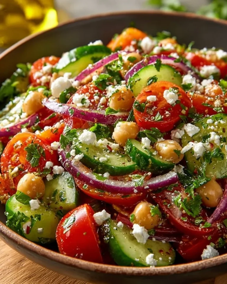 Cucumber Tomato Salad with chickpeas and parsley lemon dressing