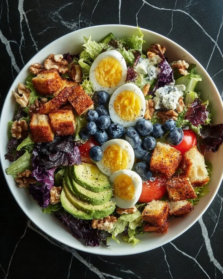 Blueberry avocado salad with creamy lemon dressing in a bowl