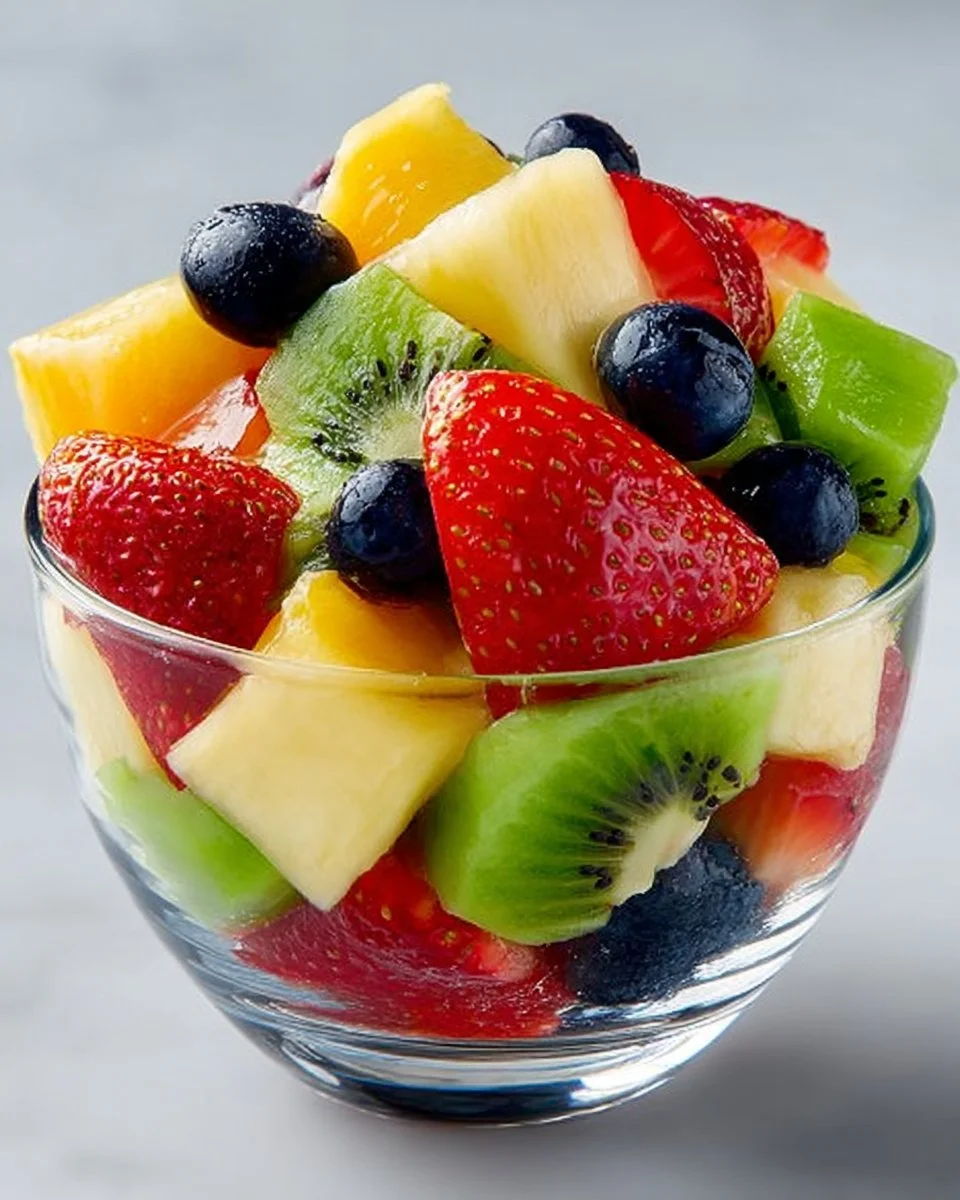 Colorful fruit salad cup filled with fresh assorted fruits for a healthy snack