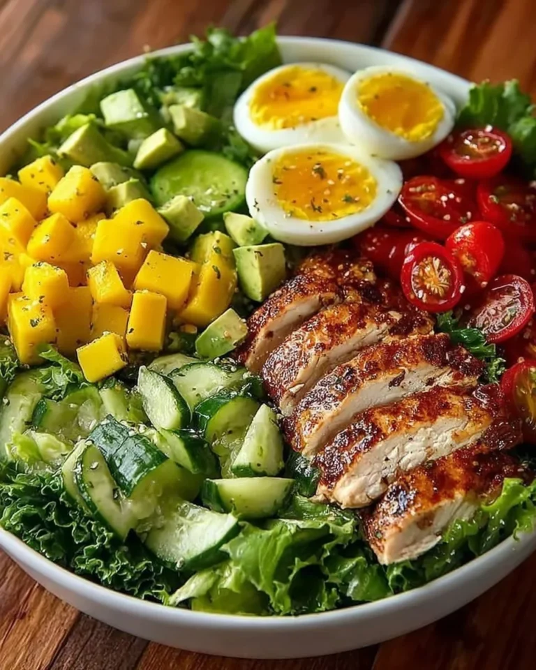 Delicious Grilled Chicken Power Salad with fresh vegetables and dressing