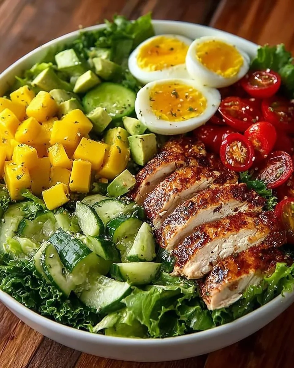 Delicious Grilled Chicken Power Salad with fresh vegetables and dressing