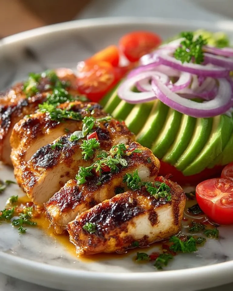 Grilled Chicken served with fresh Avocado and Tomato Salad
