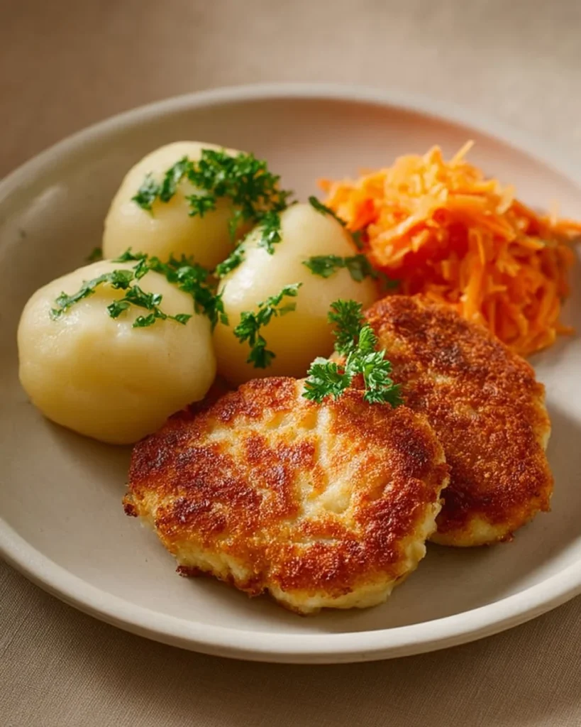 Kotlety z piersi kurczaka z ziemniakami i surowką