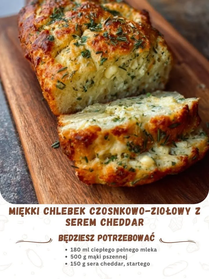 Miękki chlebek czosnkowo-ziołowy z serem cheddar