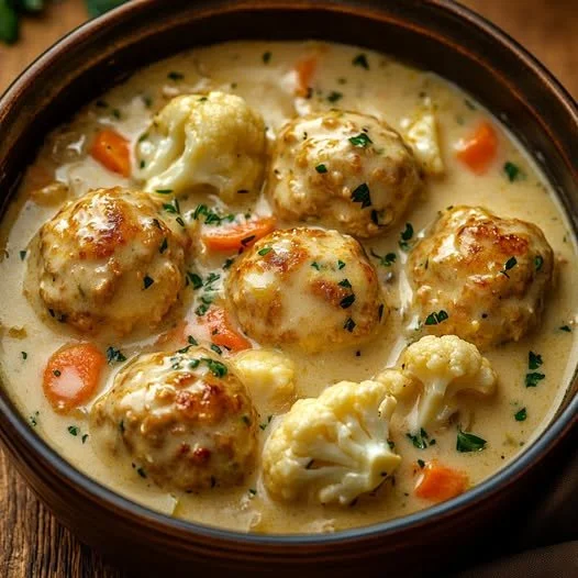 Pulpeciki drobiowe w sosie śmietanowo-warzywnym z kalafiorem