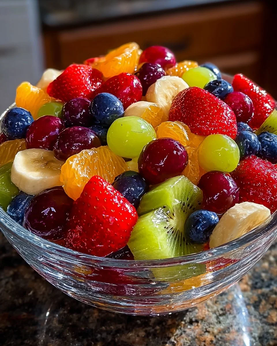 Colorful Rainbow Fruit Salad Bowl with various fresh fruits