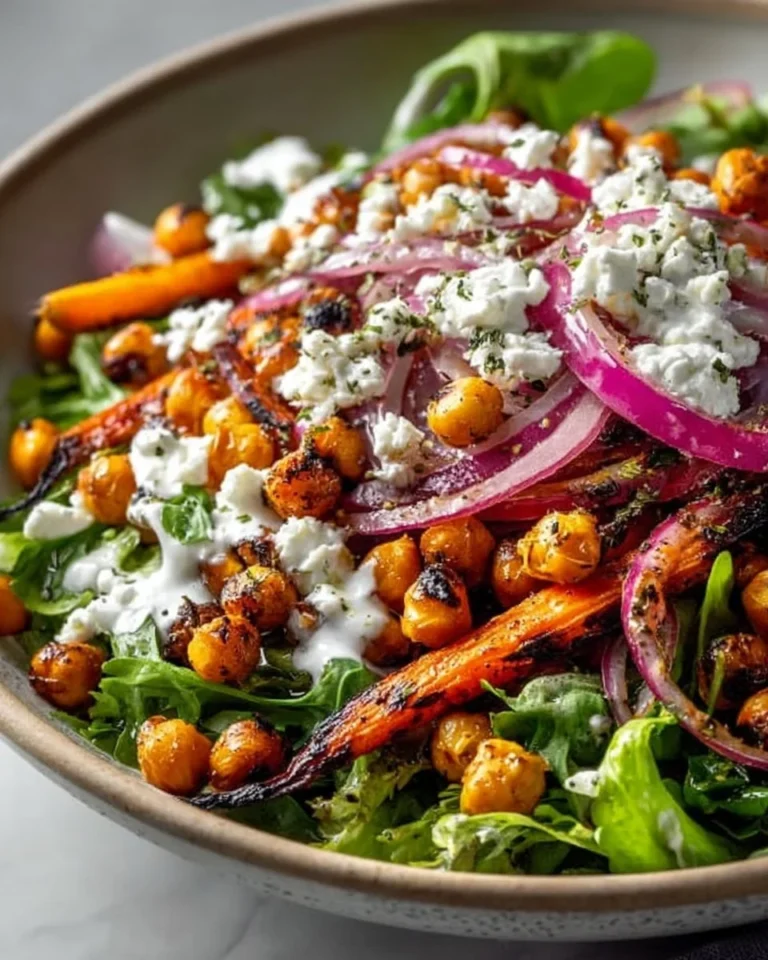 Roasted Chickpea and Carrot Salad with Cumin Yogurt Dressing in a bowl