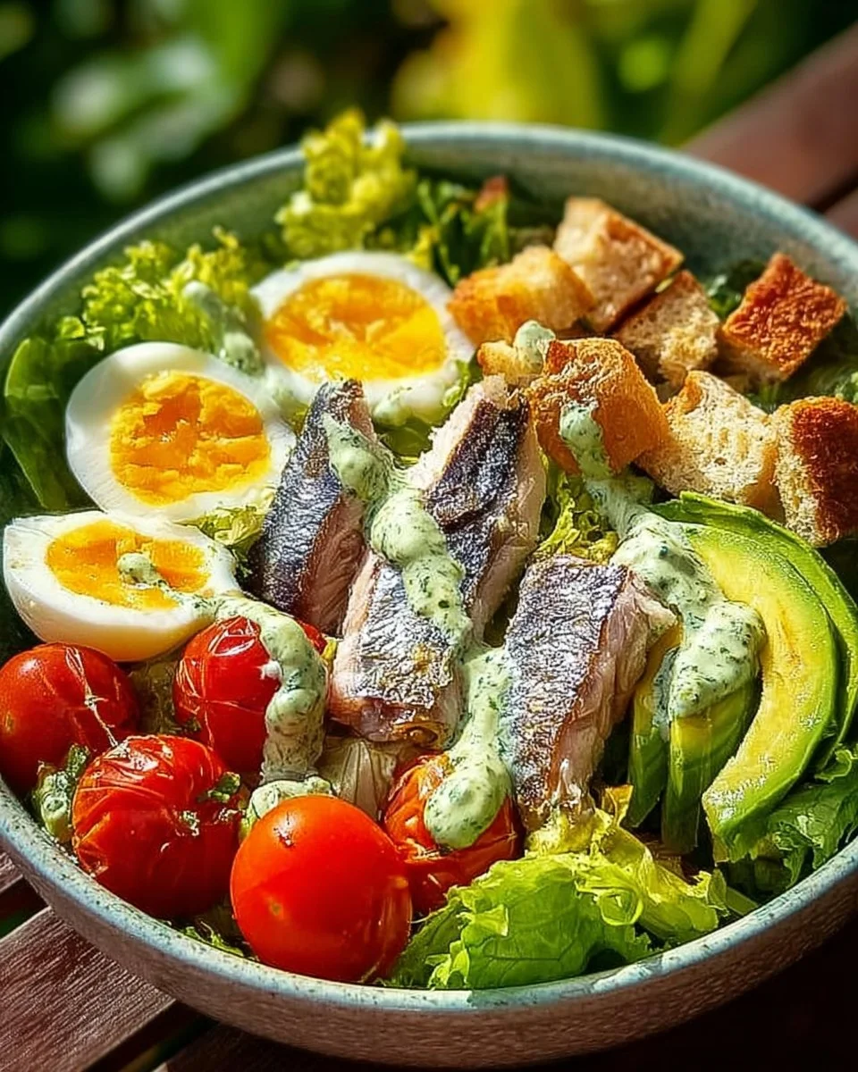 Delicious Sardine Avocado Salad served in a bowl with fresh greens