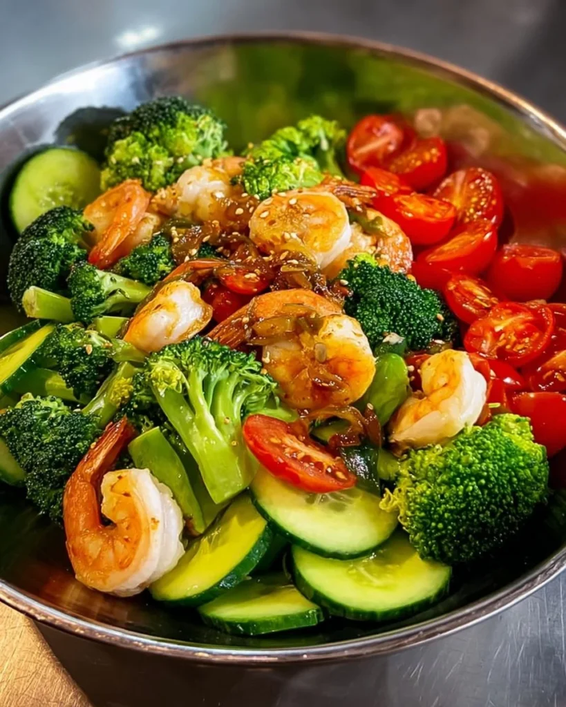 Shrimp & Egg Veggie Salad with Soy Garlic Dressing