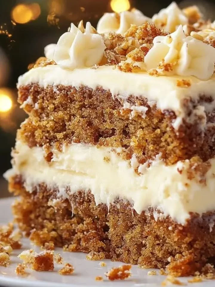 Świąteczny tort marchewkowy z kremem serowym na talerzu