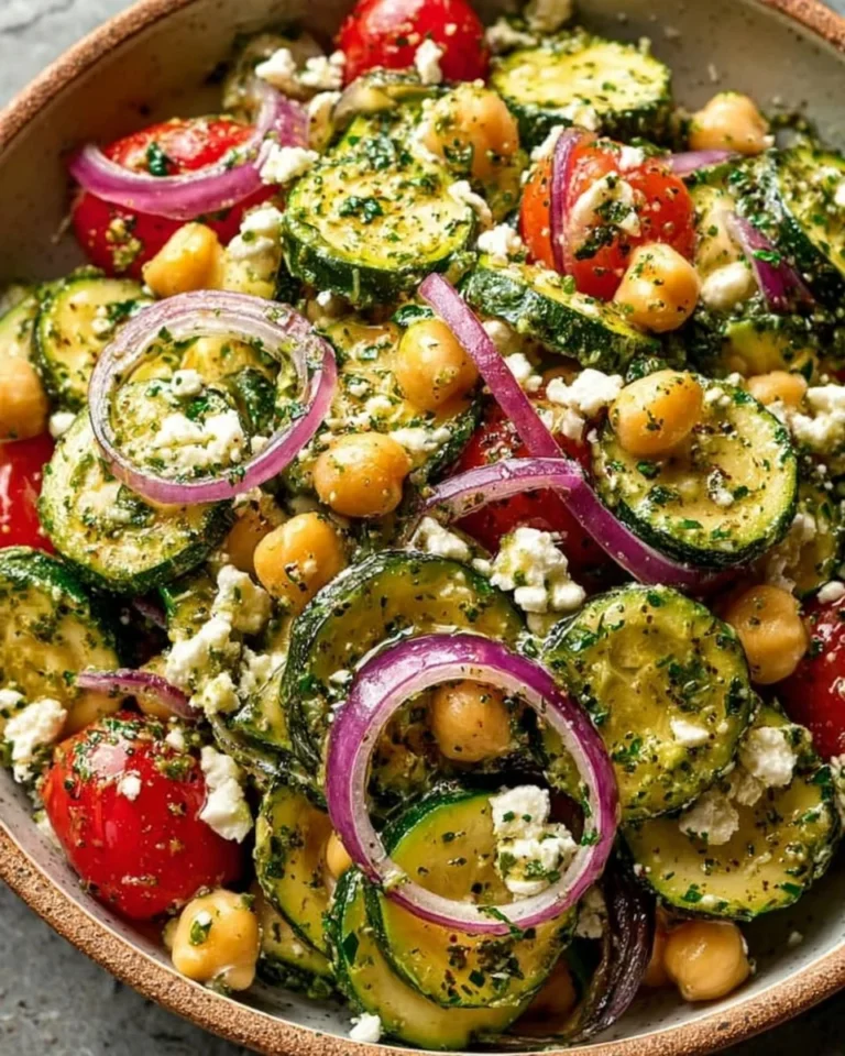 Zucchini salad with chickpeas and cherry tomatoes topped with herb dressing