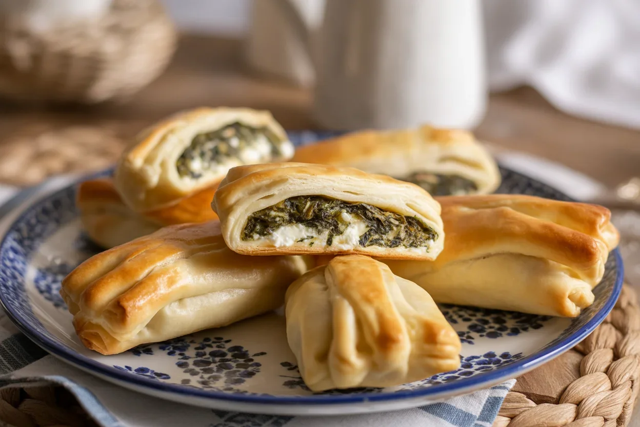 Zawijane ciastka francuskie ze szpinakiem i fetą
